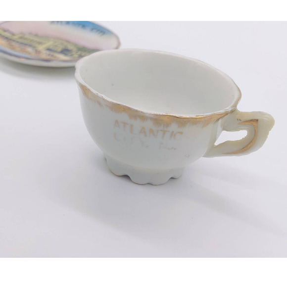 Vintage Atlantic City New Jersey Miniature Tea Cup Saucer Plate Set Souvenir 80s - Picture 7 of 9